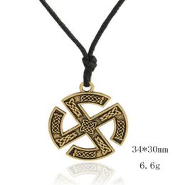 Vintage Viking Style Necklace Rune Wheel Symbol Amulet Necklace Alloy Adjustable Rope Necklace2348