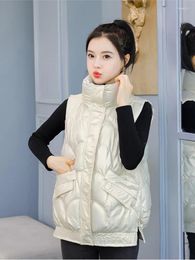 Women's Vests Korean Casual Warm Slim Sleeveless Jacket White Windproof Loose Vest Winter Glossy Thick Cotton Padded Down