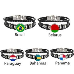 Charm Bracelets Brazil Belarus Paraguay Bahamas Panama Flag Multilayer Leather Bracelet Fashion Men And Women Jewelry301B