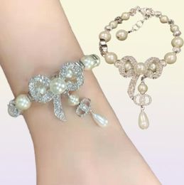 Luxury designer pearl rhinestone bow Charm Bracelets for women party engagement jewelry30116958287430