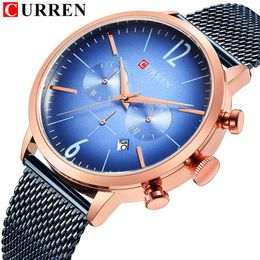 CURREN Fashion Quartz Watch Men Sport Chronograph Date Clock Business Male Wrist Watch Mesh Steel Band Hodinky Relogio Masculino2894