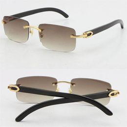 Whole Selling Rimless Black Genuine Original Buffalo horn Sunglasses 18K Gold Unisex Golden Brown Grey Red Blue UV400 Lens mal263i