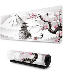 Mouse Pads Wrist Rests Mouse Pad Cherry Blossom Custom Computer New Table Pad Office Laptop Natural Rubber Soft Mouse Pad Japanese Pagoda And Cherry Bl J231215