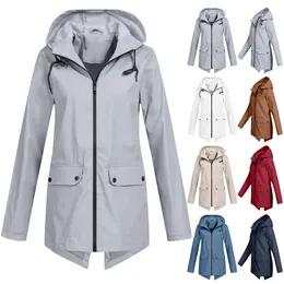 Women's Trench Coats Waterproof Raincoat Solid Colour Windproof Hooded Coat Outdoor Mountaineering Rainproof Forest Jacket