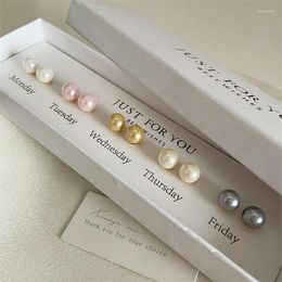 Stud Earrings 5 Pairs/set Simple Charm Pearl White Pink Grey Earring For Women Party Accessories Jewellery Gifts Wholesale