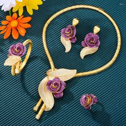 Necklace Earrings Set Missvikki Luxury Flowers Bracelet Ring For Women Wedding Party Nigerian African High Quality