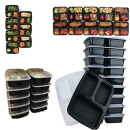 10Pcs Meal Prep Containers Plastic Food Storage Reusable Microwavable 3 Compartment Food Container with Lid Microwavable Y1116216U