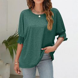 Women's T Shirts Three Quarter Sleeve Solid Color Loose Round Neck Large Size Shirt Top Womens Athletic Tee Pack