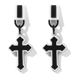 WYBU New Double Layer Black White Cross Drop Earring For Women Men Hanging Earing Crosses Ear Ring Jewelry Bijouterie299J