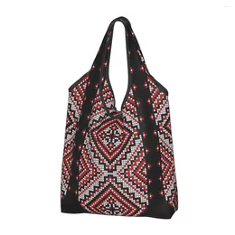 Shopping Bags Ukrainian Embroidery Foldable Grocery Tote Capacity Vyshyvanka Folk Ethnic Ornament Recycling Bag Washable Handbag
