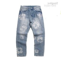 2023for women jeanbaggy men Wreath black wide leg beading zipper fly classic Trousers Purple denim shorts Streetwear Casual Sweatpants Designers