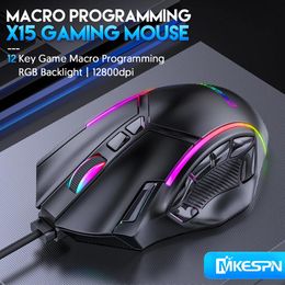 Mice 12800dpi Gaming Mouse 12 Programmable Keys Game Mouse Rgb Light Max to 6 Levels for Pc Gun Pubg Laptop