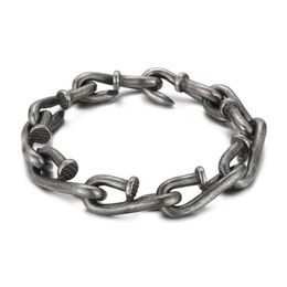 Nail Link Chain Bracelets Punk Men's Retro Stainless Steel Hip Hop Rock Bangle Jewelry303y