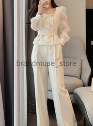 Women's Two Piece Pants Women's 2 Pant Set White Two Pieces Sets Pants for Woman Wide Leg Party Trousers Suits Blazer and Outfits Co Ord Classy Clothes J231216
