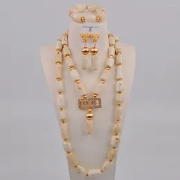 Necklace Earrings Set Fashion White Coral Beads Jewelry Nigerian Wedding Costume African 11-B05