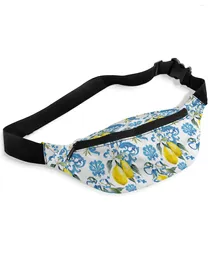 Waist Bags Lemon Baroque Flower Blue White For Women Man Travel Shoulder Crossbody Chest Waterproof Fanny Pack