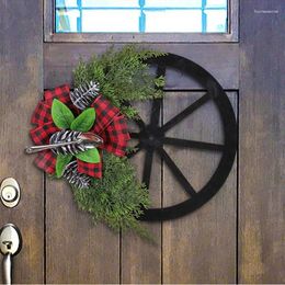 Decorative Flowers KX4B Christmas Wreath For Front Door Wheel Bowknot Artificial Garands Hanging Ornament Year Home Shopping Mall Decoration