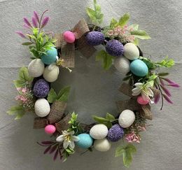 Decorative Flowers Spring Easter Garland Egg Cane Scene Layout Mori Door Hanging 10" Wreath Modern Christmas