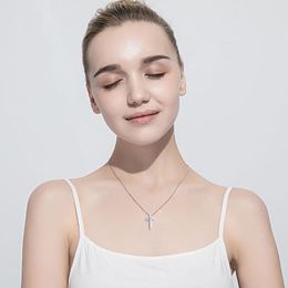 Pendant Necklaces S Sterling Sier Minimalist Bright Cross for Wome Men Lover Pure Fashion Christian Jewelry Chain Accessories 230625