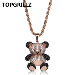 TOPGRILLZ Hip Hop Copper Rose Gold Silver Colour Cubic Zircon Panda Pendant Necklace Charm For Men Women Jewellery Necklaces Gifts264N