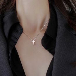 Simple Cross Pendants Necklaces Women 14K White Gold Chain Choker Necklace Female Bohemian Metal Jewellery Bijoux Collares