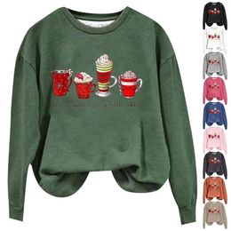 Women's Hoodies Christmas Have Youself A Merry Little Coffee Letter Printed Long Sleeved Crew Neck Hoodie