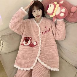 Women's Sleepwear Clothing Female Pyjamas For Girl Cute Women Pants Warm Home Suit Flannel Cotton Winter