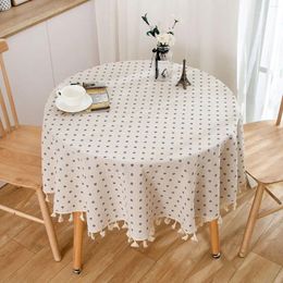 Table Cloth Cotton Linen Round Tablecloth With Tassel Dust-Proof Floret Circular Cover For Kitchen Dinning Tabletop Decor