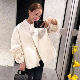 Women's Blouses Ladies Heavy Industry Flower Embroidery Doll Collar Shirt 2024 Early Spring French Romantic Dark Button Design Jacket