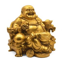 Öppna ren koppar Maitreya -staty Decoration Dragon Chair Ping en Buddha Lucky Wealth Office Town Crafts2426