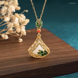 Pendant Necklaces Recommend Ancient Gold-Plated Small Skirt Fan-Shaped Vintage Court Style Imitation Hetian Jade South Red Necklace
