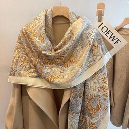 Scarves Luxury High-end For Women's Autumn And Winter Silk Wool Large Square Warmth Shawl Dual-purpose