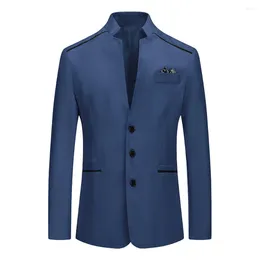 Men's Suits Men Casual Business Loose Long Sleeve Formal Suit Blazer Slim Stand Collar Jacket Work Button British Style Solid Male