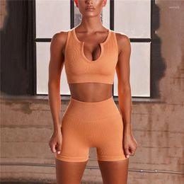 Yoga Outfit Seamless Sport Set High Waisted Woman 2PCS Crop Top Bra Shorts Workout Fitness Wear Run Gym Suit Female Sets Clothes