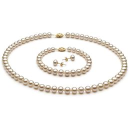 Necklaces Hoozz.p 67mm Aa Quality Genuine Pearl Necklace Set Bracelet Earring Freshwater Cultured White Pearly for Women Man Jewelry Gift