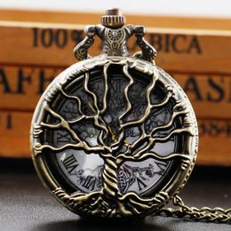 Pocket Watches Tree of Life Hollow Carved Ink Sketch Painting Dial Vintage Quartz Watch Necklace Pendant Gifts For Women Or Man 231216