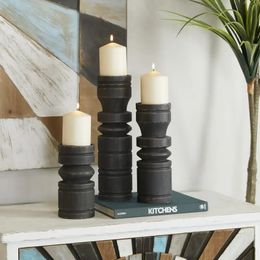 Candle Holders Candle Black Wood Candle Holder Set of 3 231215