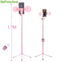 Holders 1.7m Extendable live Tripod Selfie Stick Support LED Ring light Stand 4 in 1 With Phone Mount for iPhone X 8 Android SmartPhone