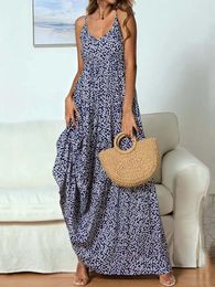 Dresses Summer Boho Maxi Dress Women Viscose Party Long Floral Dress Bohemian Spaghetti Strap V Neck A Line Flower Dresses for Women