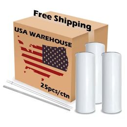 US Stock 20oz Sublimation Tumblers Blanks White Insulated Mugs Stainless Steel Cups Lid Straw Coffee Termos Water Bottles Ready ship 1216