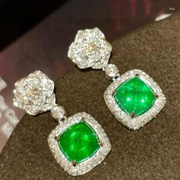 Dangle Earrings LR Fine Jewellery 18K Gold Green Emerald 3.85ct Gemstones Diamonds Female Drop For Women