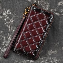 Wallets Women Genuine Leather Long Wallet Wrist Bag Retro Embossed ID/s Real Cowhide Female Clutch Bags Handy Purse