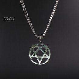 Punk Jewellery Him Necklace Stainless Steel Heartagram Pendant Merch Logo Symbol Silver 4mm 24 curb Chain3135