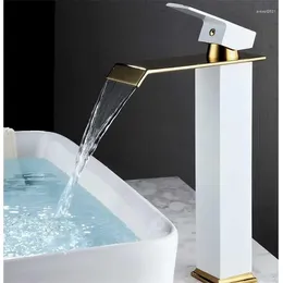 Bathroom Sink Faucets Brass Gold Taps Faucet Waterfall Washbasin And Mounted Deck Black Basin