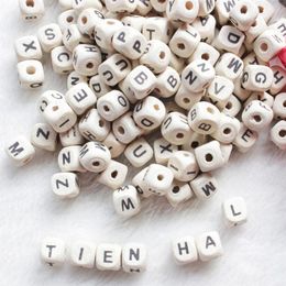 Wood Beads 500pcs lot Natural Alphabet Letter Cube Wooden Beads 8x8mm 10x10mm For Jewellery Making DIY Bracelet Neklace Loose Beads305G