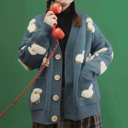 Dresses Fuzzy Sheep Cardigan Cute Lamb Oversize Vneck Button Up Knit Sweaters Women Soft Girl Haruku Outfit