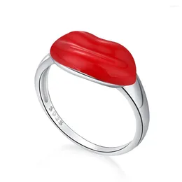 Cluster Rings S925 Sterling Silver Ring For Female Minority Design Sense Personalised Colourful Lip Shape