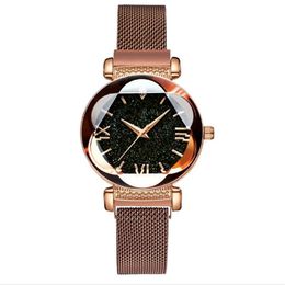 MULILAI Brand Starry Sky Luminous Quartz Womens Watches Magnetic Mesh Band Flower Dial Casual Style Trendy Ladies Watch203R