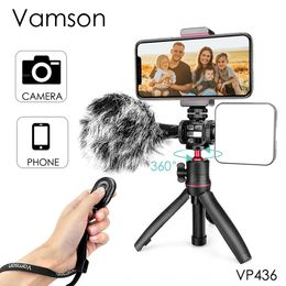 Holders Vamson Bluetooth Wireless Selfie Stick Mini Tripod Monopod with Fill Light Remote Shutter for iPhone Samsung Android Live Vlog