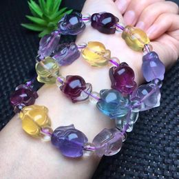 Bangle 1 Pc Fengbaowu Natural Rainbow Fluorite Fox Bracelet Animal Beads Crystal Healing Stone Fashion Jewellery Gift For Women And Men